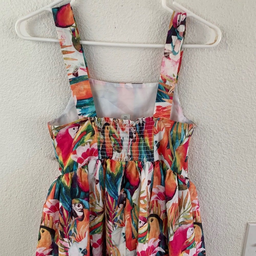 Tu Kids Girls Tropical Parrot Print Dress 11 Years 146cm Cotton Smocked‎ Back - Picture 2 of 8